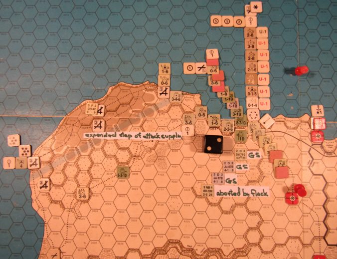 WW ME/ER-II/Crete Scenario May I 41 Axis Combat Phase dispositions at the moment of the combat die roll; Axis units adjacent to Tobruk w/ red markers did not participate in the attack