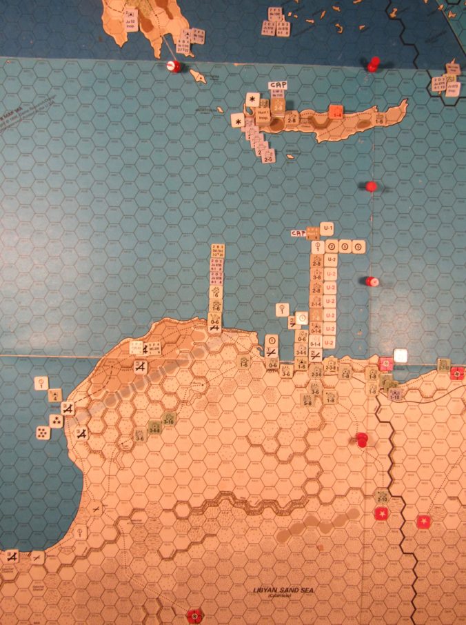 WW 1941 ME/ER-II/Crete Scenario May II 41 Axis end of Movement Phase dispostions: eastern Libya, western Egypt, Crete, and southern zone of the Aegean Sea