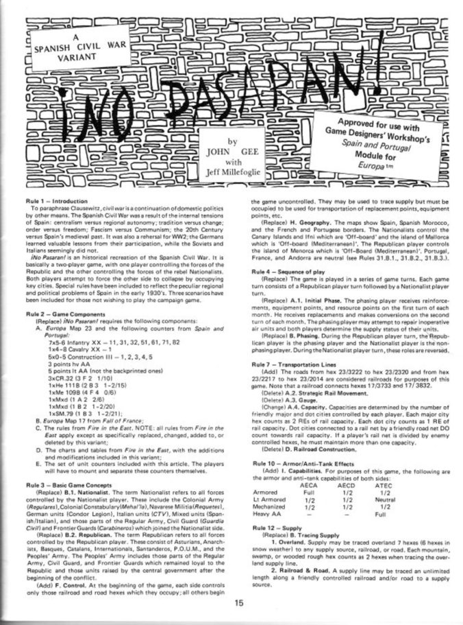 ¡No Pasaran! - Rules Book - First Page